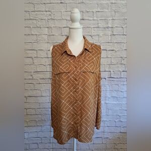 Worthington Mustard Geometric Sleeveless Blouse